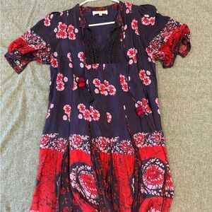 Floral Bohemian Dress with Red and Purple Accents